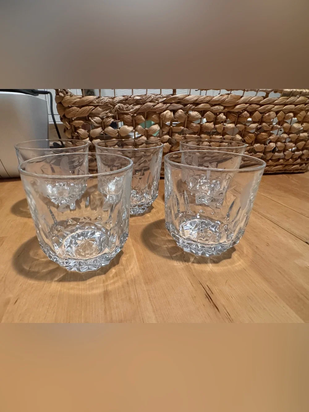 Vintage Floral Etched Glass Tumbler Set - 5 Pack